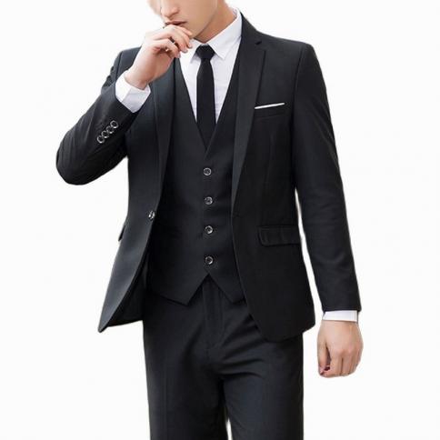 Newest Design Luxury Black Business Men Suit Slim Fit Wedding Party Groom Suits Custom Made 3 Pieces Suits(blazer+pants+