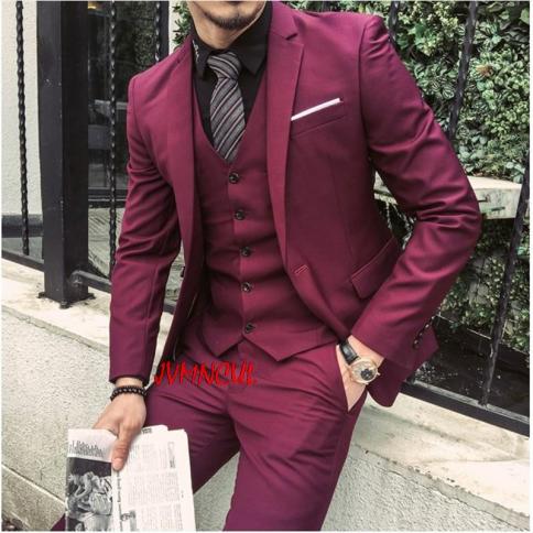 2022 Tailored Burgundy Purple Suit Men Groom Slim Fit 3 Piece Tuxedo Prom Wedding Suits Blazer Terno Masuclino Jacket+pa