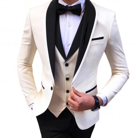 New Slim Fit Mens Suits 3 Piece Black Shawl Lapel Casual Tuxedos For Wedding Groomsmen Suits Men 2022 (blazer+vest+pant)