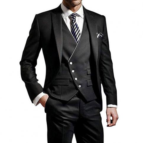 Traje elegante para hombre, chaleco, chaqueta, pantalones de tres piezas con solapa en pico, esmoquin ajustado en Verde y Negro 