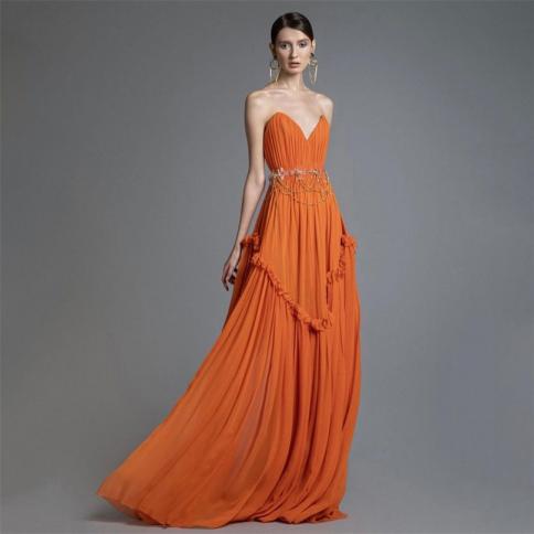Orange A Line Formal Evening Dresses Elegant Off Shoulder V Neck Gorgeous Prom Dress Backless Ruched For Wedding Party G