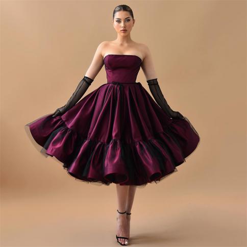 Dark Red Formal Evening Dresses A Line Off Shoulder Knee Length 2023 Prom Dress Backless Ruched Hem Bride Party Gowns No