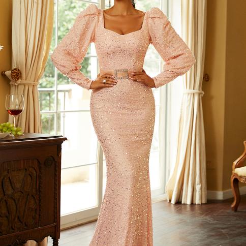 Missord Luxury Sweetheart Neck Long Sleeve Sequin Mermaid Hem Prom Dress Party Wedding Women's Elegant Slim Evening Dres