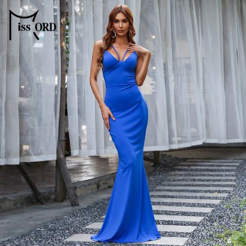 Missord  Women Dress Summer Maxi Spaghetti Strap Off Shoulder Bodycon Backless Long Prom Female Elegant Blue Evening Par