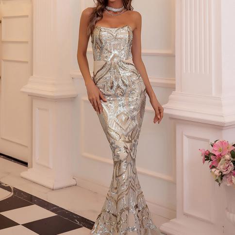 Missord Damask Strap Corset Sequin Mermaid Hem Tube Prom Dress Elegant Women 2022 Backless Evening Party Long Dresses Su