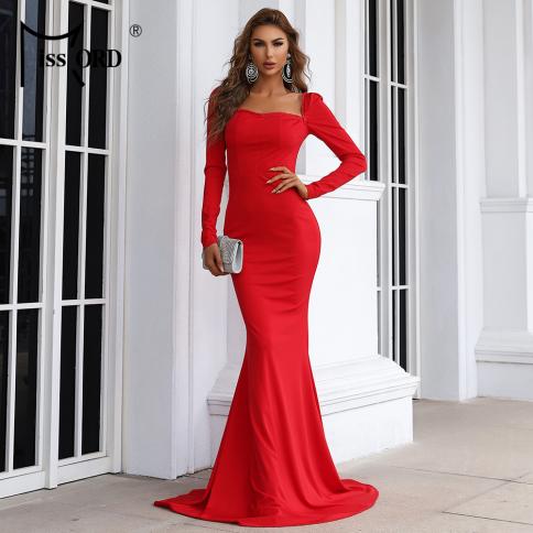 Missord Spring 2022 Elegant Evening Party Fashion Vestidos Backless Long Sleeve Bodycon Floor Length Red Mermaid  Maxi D