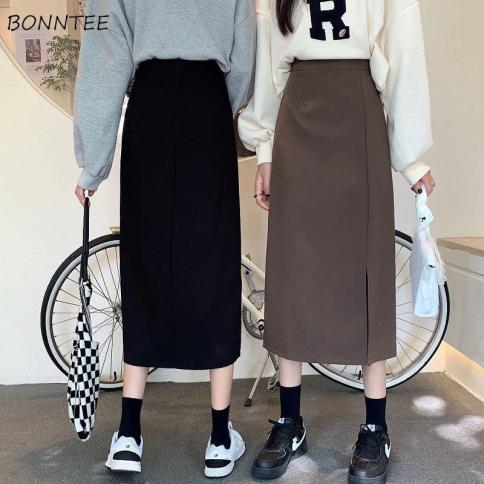 חצאיות נשים אופנה מוצקה harajuku חברים סטודנט מזג הכל להתאים סגנון דק וינטג' אלגנטי אימפריה עיצוב סתיו צ'