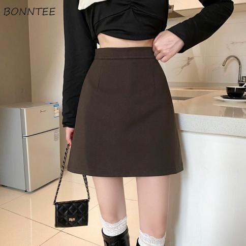 Summer Mini Skirts Women Faldas A Line Solid Hot Soft Simple Stylish High Waist Office Ladies All Match Retro Trendy Min