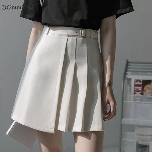 Skirts Women Mini White Solid Asymmetrical Aline Stylish High Waist Cute Preppy Style Streetwear Harajuku Kawaii Trendy 