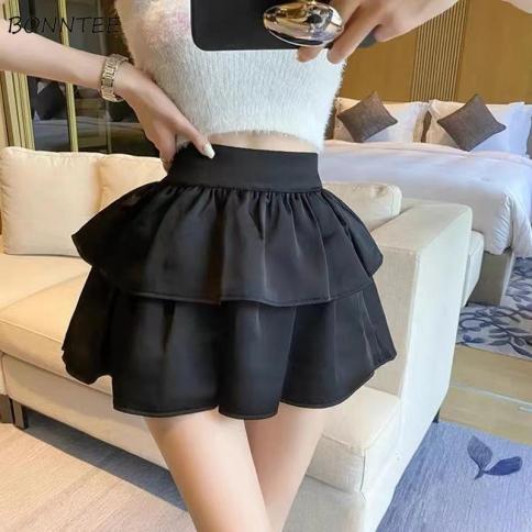 Ball Gown Skirts Women Mini Hotsweet Ruffles Lovely Summer New High Waist Fashion Solid All Match Girlish  Style Elegant