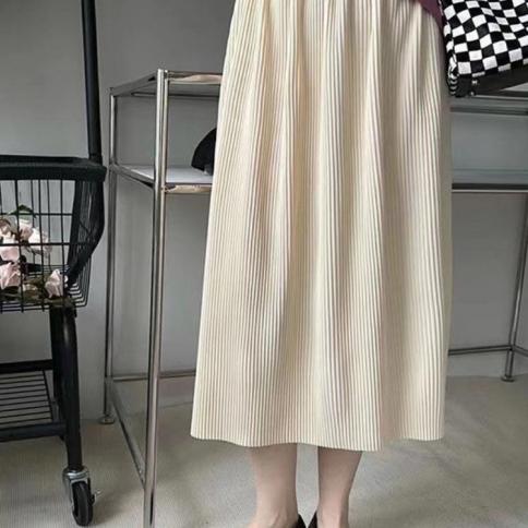S4xl Skirts Women Folds Aline Sideslit Simple Allmatch Temperament Ladies 5colors Fashion Ulzzang Chic Casual  Style  Sk