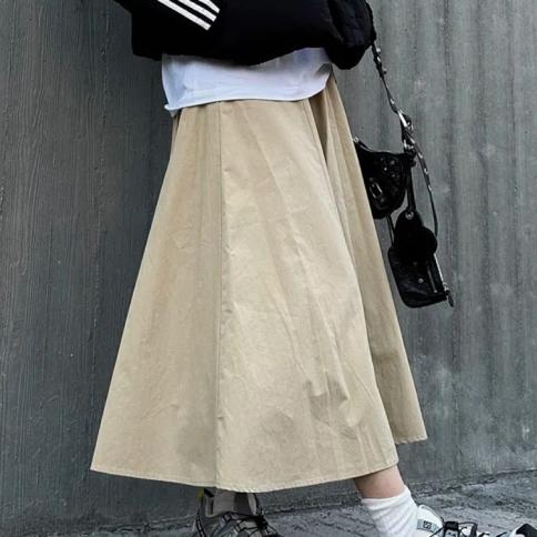 Skirts Women  Style Fashion Solid Leisure All Match A Line Sweet Students Tender High Waist Vintage Simple Midi Elegant