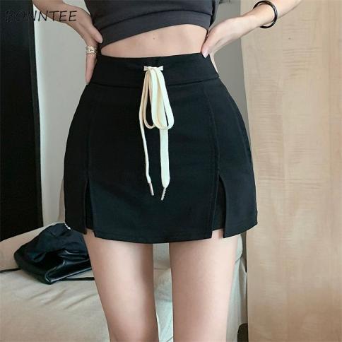Skirts Women Drawstring Chic Design Harajuku Empire Club Lady Hot Sale Solid Casual Summer Mini Slim Vintage All Match B