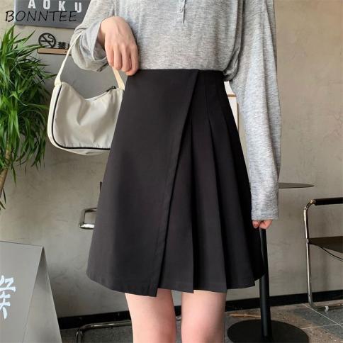 Skirts Women Solid Asymmetrical  Style High Waist Minimalist All Match Autumn Tender Casual Fashion Elegant Classic Soft