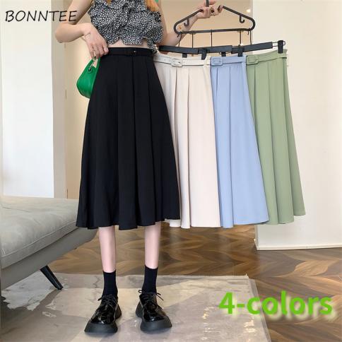 Skirts Women Folds Design High Waist Solid Casual Streetwear Young Office Female Summer Aline Cozy  Style Preppy Chic Ne