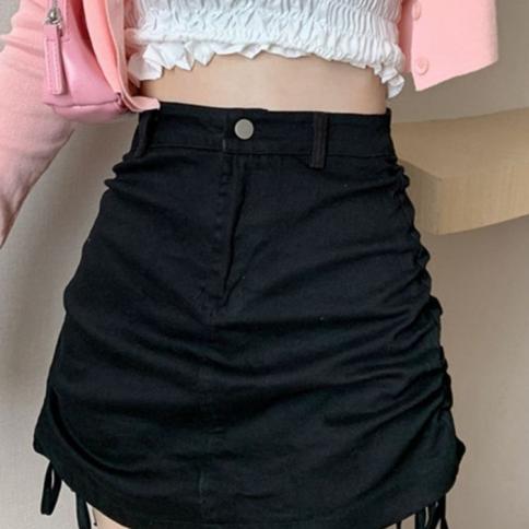 Denim Skirts Women S 5xl Folds Leisure Solid Ladies Comfortable Empire Summer  Style Simple All Match Trendy Streetwear
