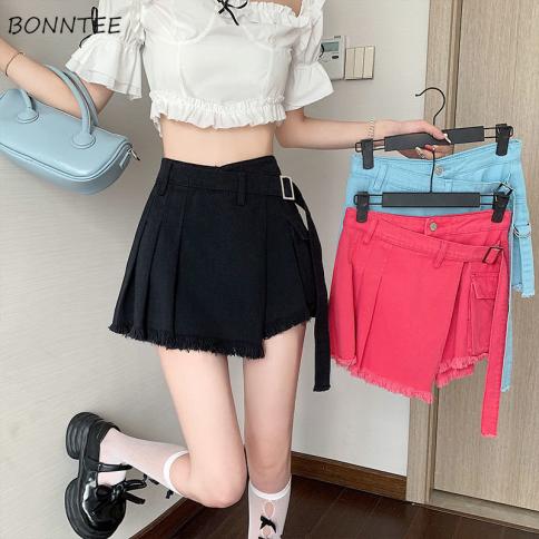 S 5xl Skirts Women Summer Mini Irregular Stylish A Line Denim Chic 3 Colors Popular Casual Jupe Femme All Match  Style I