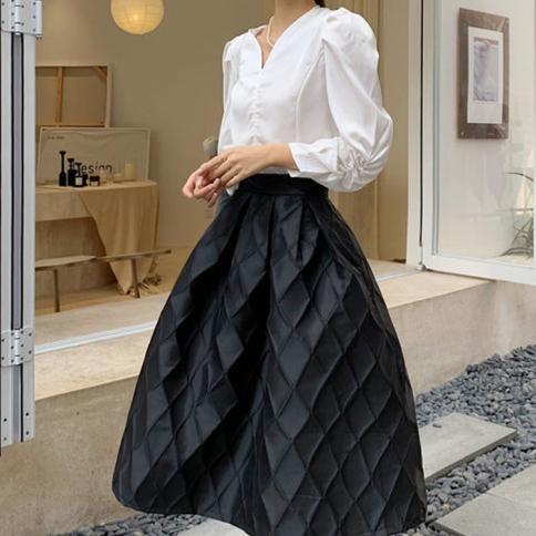 Saias xadrez estereoscópicas elegantes femininas com zíper feminino cintura alta jacquard preto vestido de baile saia sxxxl 2022