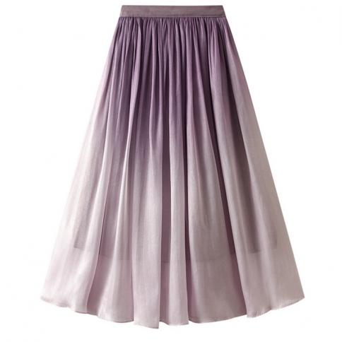 Feminino elegante gradiente midi saia longa estilo elástico cintura alta plissado swing a linha saias faldas 2023 verão k251