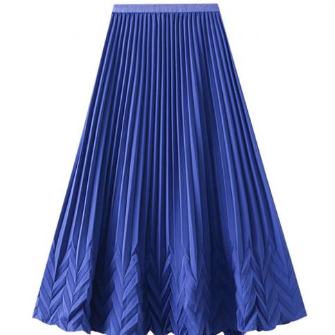 Design de luxo em forma de ondulação bainhas saia longa para mulheres moda cintura alta plissado klein azul swing saias 2023 ver