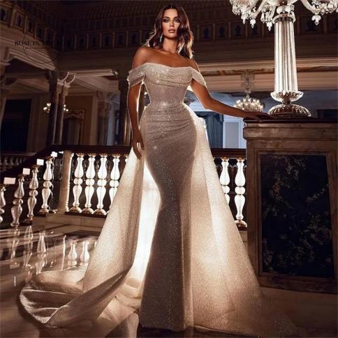 Ivory Off Shoulder Mermaid Evening Dresses For Women 2023 Robe De Soiree Elegant Beaded Lace Long Formal Prom Party Gown