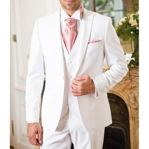 טוקסידו חתן רשמי לבן לחתונה דש שיא 3 חלקים חליפות גברים לנשף עם מכנסיים אפוד ג'קט אופנה זכר