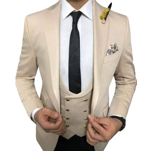 3 חלקים חליפות slim fit לגברים עם חזייה כפולת חזה עם שיא דש טוקסידו חתונת שושבינים ז'קט אופנה לגברים
