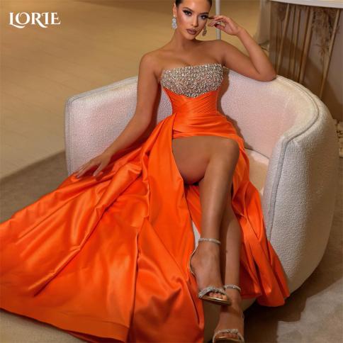 Lorie Luxury Glitter Mermaid Evening Dresses Off Shoulder Sequins Pleats Side Slit Prom Dress Backless Strapless Party G