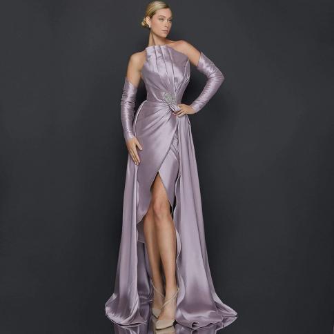 Chic Evening Dress  Open Back Women Banquet Pleat Delicate Straight Gowns For Wedding Party Custom Made Sweep Train Dres