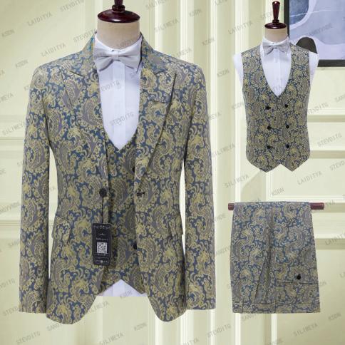 2023 Fashion New Men's Casual Boutique Business Wedding Host Flower Color Suits 3 Pcs Set Dress Blazers Jacket Pants Ves