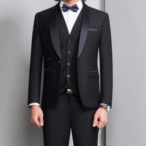 Black Groom Tuxedo For Wedding Prom Men Suits 3 Piece Smoking Formal Slim Fit Ceremony Male Clothes Set Vest Jacket Pant