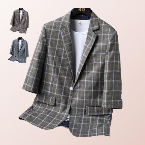 Blazer scozzese casual da uomo, giacca slim fit a maniche corte, elegante design monopetto, giacca blazer da uomo, blazer Ma