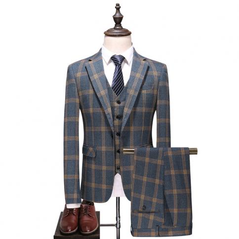 2023men's Plaid Threepiece Suit Set With Jacket, Pants, And Vest  Business Attire, Formal Wear, Weddings,stylish, Highqu