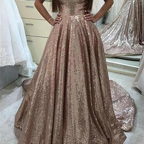 Sparkly Sequins Evening Dresses A Line Rose Gold Sleeveless Formal Prom Party Gowns Women's Wear 2023
