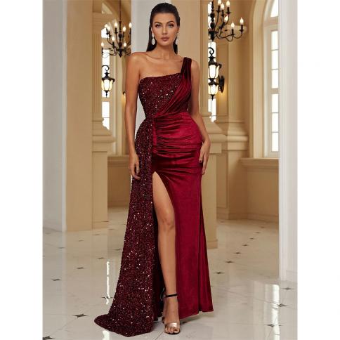 Luxo feminino elegante lantejoulas querida vestido de noite plissado sereia lado split vestidos de noche 2023 sem costas baile p