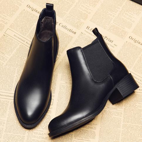 Black Chelsea Boots For Women Autumn Winter Shoes Ladies Genuine Leather Botines Mujer Chaussure Femme Ankle Botas Botte