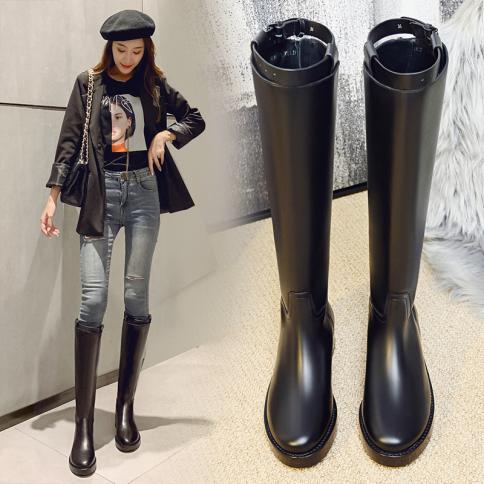 Women's Luxury Fashion Stage Nightclub Dress Knight Boots Black Original Leather Shoes Ladies High Boot Autumn Winter Lo