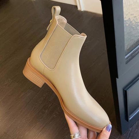 Womens Fashion Chelsea Boots Pointed Toe Original Leather Shoes Party Banquet Dress Ladies Ankle Boot Sweet Short Botas 