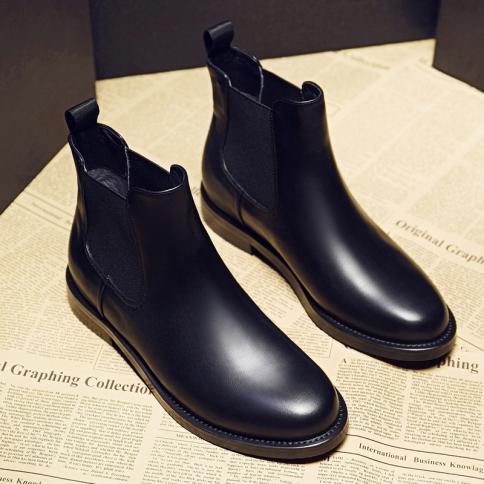 England Style Womens Leisure Chelsea Boots Ladies Soft Leather Shoes Sweet Ankle Boot Streetwear Short Botas Chaussure B