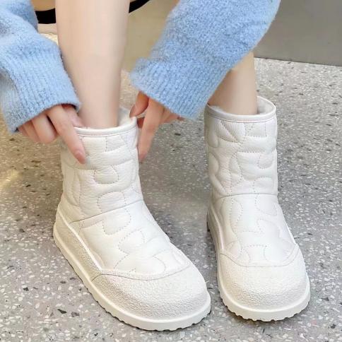 New Winter Women Snow Boots Black Female Thick Bottom Flat Slip On Plush Booties Ladies Keep Warm Plush Casual Ankle Boo