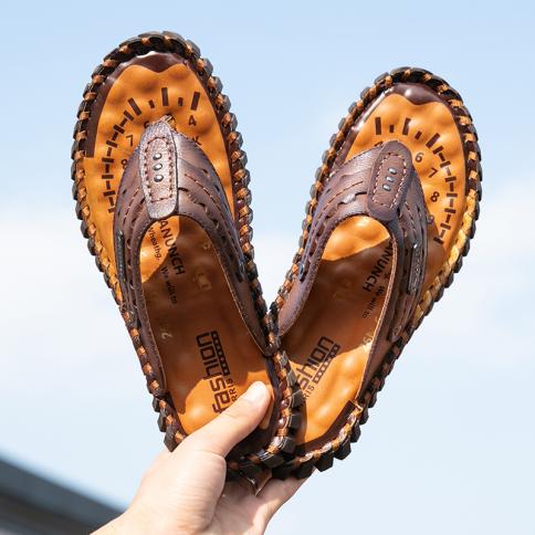 Summer Sandals Men Pu Flip Flop Beach Shoes Flat Shoes Comfortable Breathable Casual Anti Slip Sandals