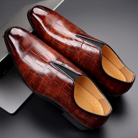 New Black Men Formal Shoes Brown Blue Wedding Shoes Loafers Round Toe Slip On Spring Autumn Free Shipping Mens Dress Sho
