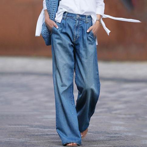 High Waist Women Jeans 2022 Autumn New Fashion Retro Flared Pants Loose Casual Wide Leg Pants Women's Street Pants