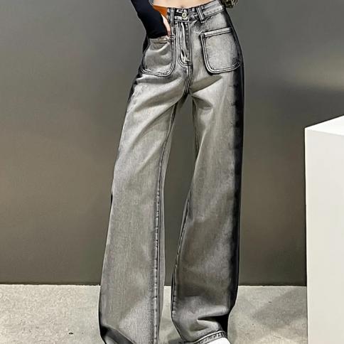 zoki design harajuku y2k ג'ינס נשים טלאים בגדי רחוב רפויים מכנסי ג'ינס רפויים כיסים סתיו bf ישר