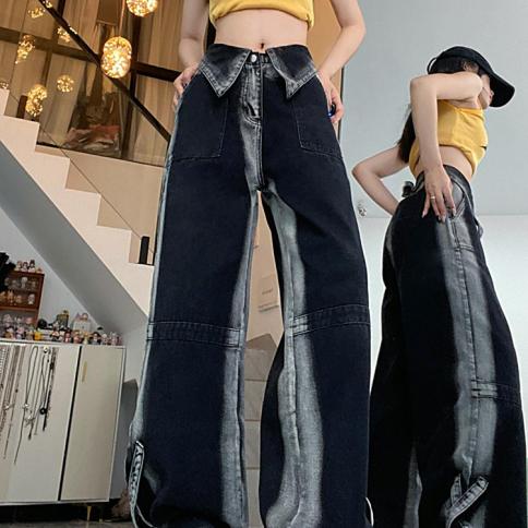 zoki vintage high street cargo ג'ינס נשים היפ הופ רופף streetwear מכנסי ג'ינס רטרו קז'ואל bf harajuku מכנסיים חדשים
