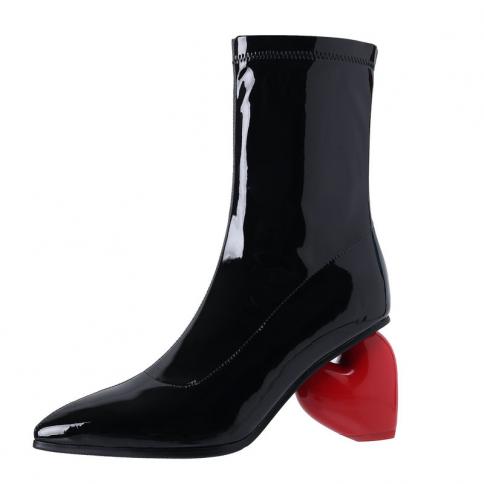 Botines de tacón alto extraños, botas de cuero rojas para mujer, zapatos de boda, botas de mujer, botas de mujer