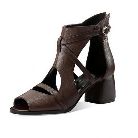 Botas de verano con punta abierta para mujer, calzado de piel auténtica con tacones altos, estilo romano, primavera 2022