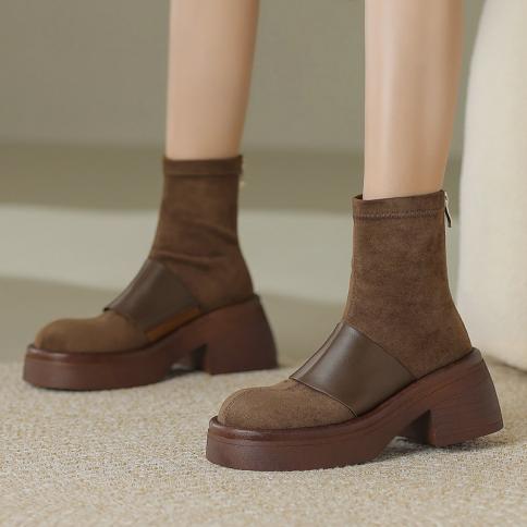 Leisure Women Ankle Boots Autumn Winter Platforms Genuine Leather Round Toe Basic Short Boots Shoes Woman Casual Outdoor