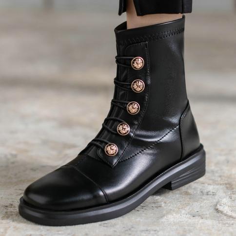 New Metal Decoration Women Ankle Boots Square Toe Thick Low Heels Stretch Boots Autumn Winter Casual Working Zip Shoes W