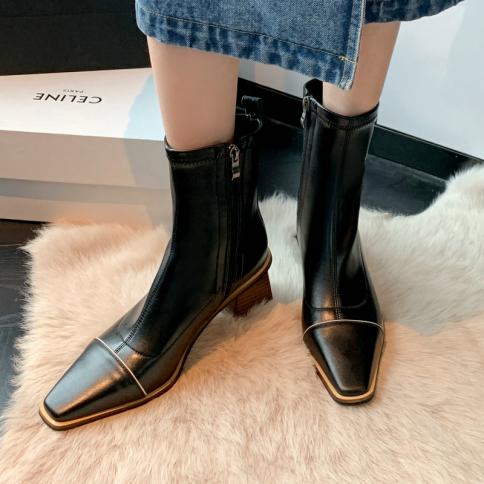 Classic Ankle Boots For Women Autumn Winter Office Ladies Casual Concise Mature Genuine Leather Thick High Heels Shoes W